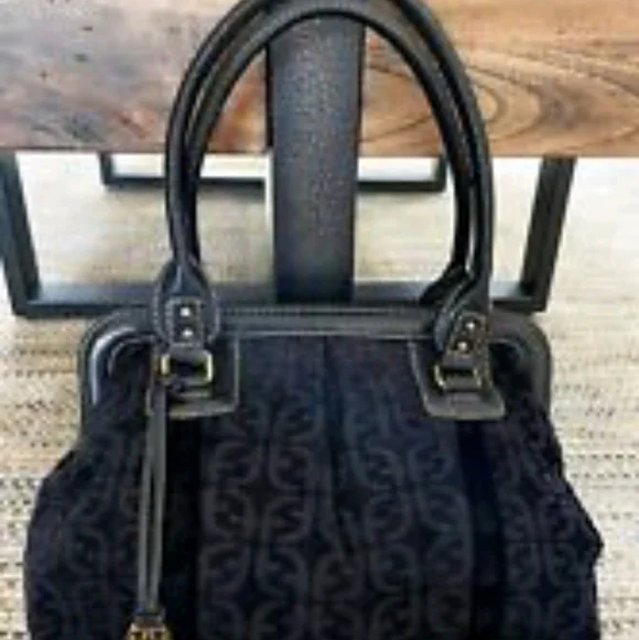 Fossil Black Velour Satchel Tote Limited Edition Bag